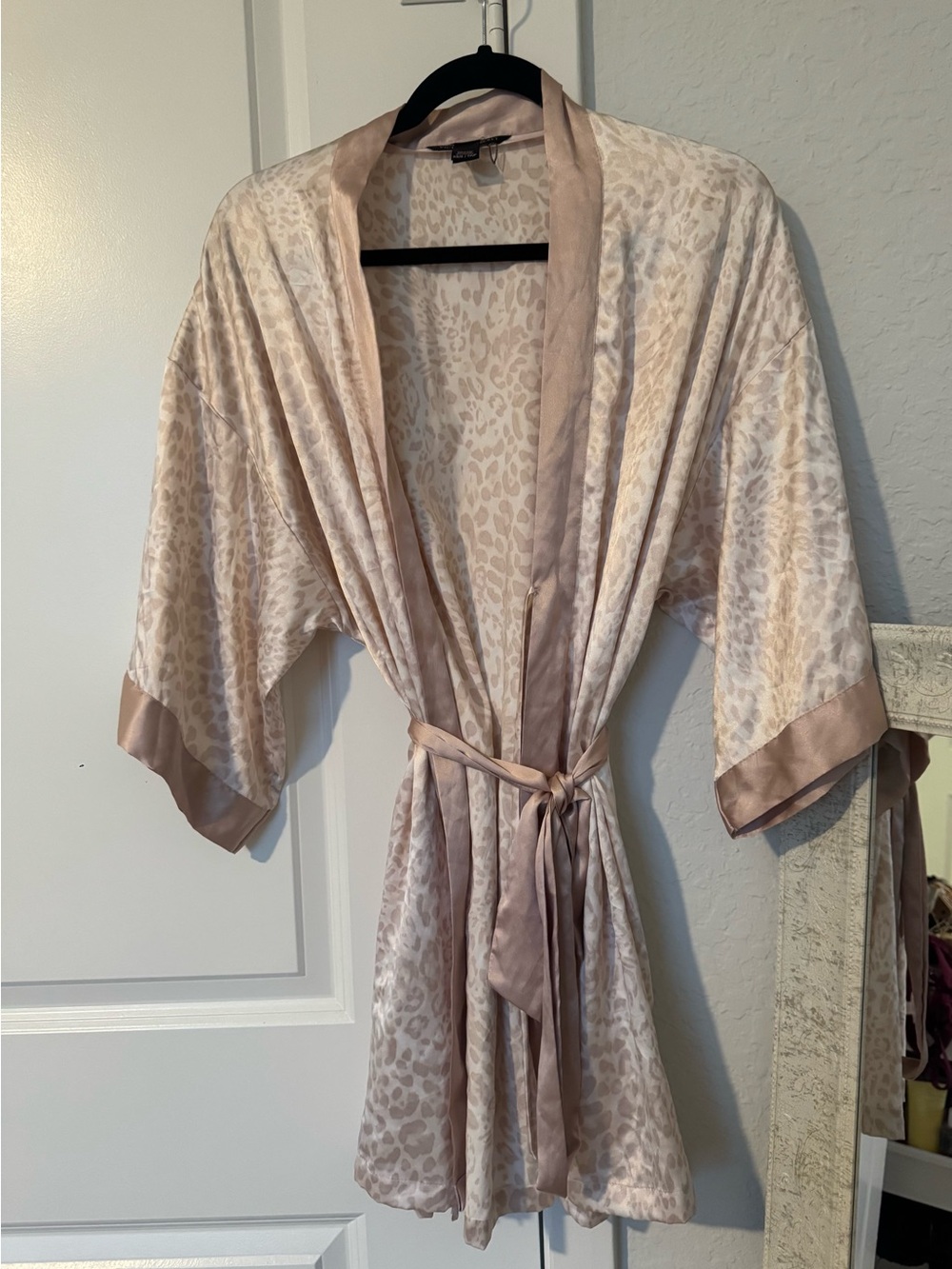 Victoria’s Secret  Leopard Print Satin Robe - Blush Cream
